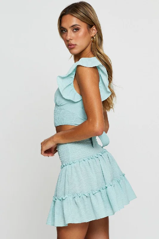 Blue Flare Skirt Mini High Rise