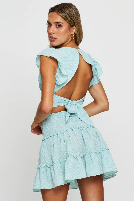 Blue Flare Skirt Mini High Rise