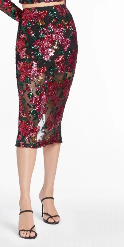 Kismet Sequin Skirt In Noir Dahlia