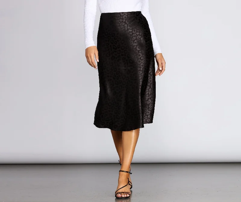 Leopard Flared Satin Skirt