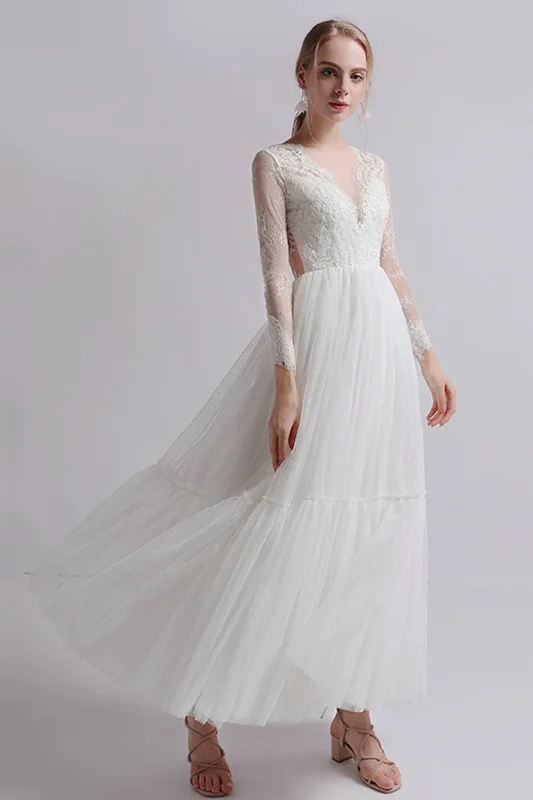 Steals and Deals Await!A-Line Ankle Length Lace Tulle Wedding Dress CW2734