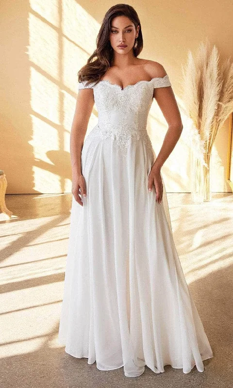 Buy One, Get One Free!Cinderella Divine 7258W - Off Shoulder Floor Length Bridal Dress