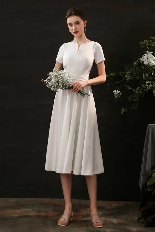 One Day Only – Huge Savings!Sheath-Column Tea Length Satin Wedding Dress CW2694