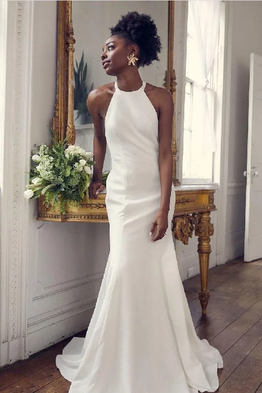 Flash Deals – Act Quickly!Simple Halter Bridal Gown for Beach Weddings