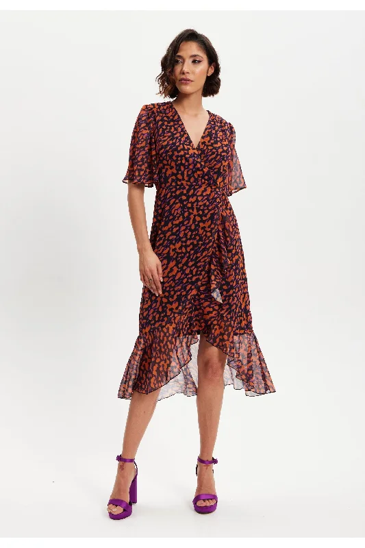 Price Drop Alert!Liquorish Animal Print Organza Double Breasted Midi Dress