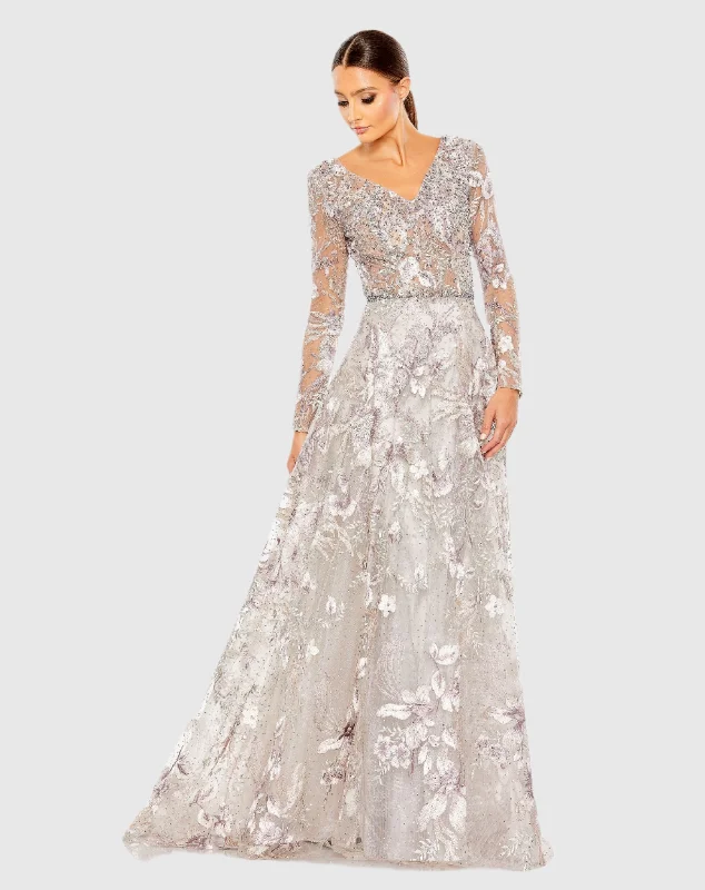 Shop Today, Save Tomorrow!Long Sleeve Beaded Applique Gown
