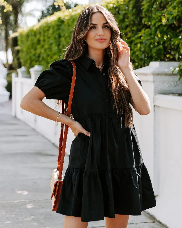 Save Money, Shop Happy!Aliza Cotton Button Down Babydoll Dress - Black