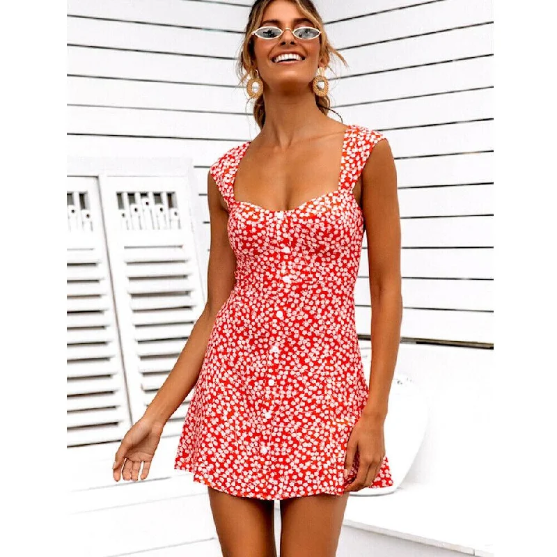Your Shopping Spree Starts Here!FashionSierra - Women's Summer Boho Floral Bodycon Sleeveless Mini Dress Fashion Ladies Holiday Casual Beach Short Sundress New