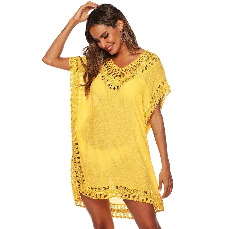 Hottest Discounts of the Year!FashionSierra - Women's Summer Boho Short Mini Dress Ladies Solid Casual Loose Beachwear Bikini Cover Up Swimwear Sundress