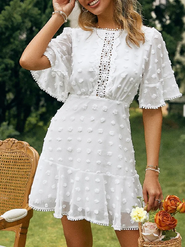 Save Like Never Before!Jacquard Polka Dot Lace Fringed Dress