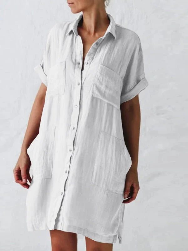Get the Best for Less!Lapel Short Sleeve Pocket Shirt Dress