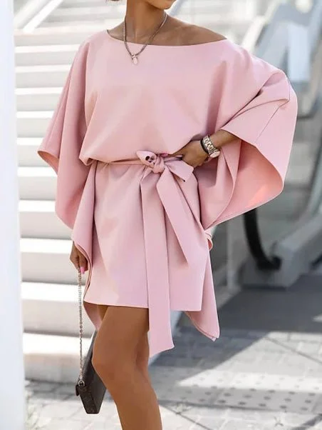 Find Your Perfect Deal Today!Loose Off-Shoulder Belted Doll Sleeve Dress
