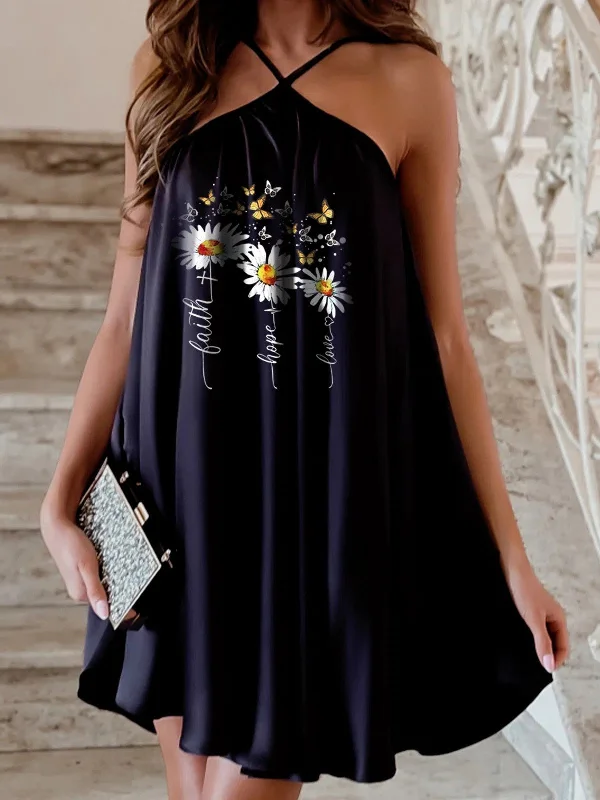 Price Drops You’ll Love!Print Halter Off Shoulder Sleeveless Dress
