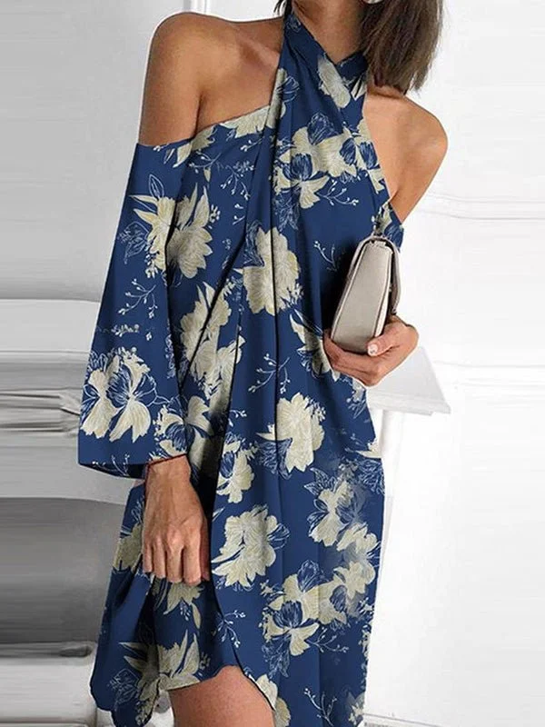 Today’s Deals, Tomorrow’s Regrets!Printed Halter Off-Shoulder Irregular Dress